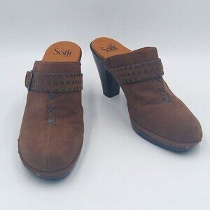 SOFTT Womens Brown soft leather platform clogs mule 9.5M